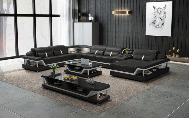 Perfekte Harmonie Großes Leder-Ecksofa U-Form für ein stilvolles Wohnzimmer