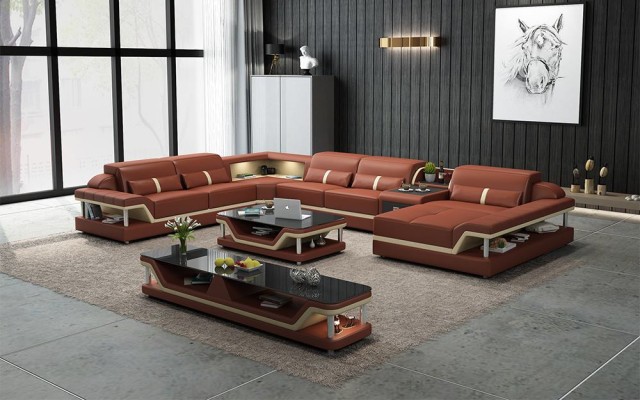 Perfekte Harmonie Großes Leder-Ecksofa U-Form für ein stilvolles Wohnzimmer