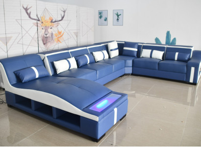 Sofa U-Form Ledersofa Couch Garnitur Wohnlandschaft Design Modern Sofa Ecksofa