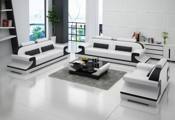 Moderne Sofagarnitur 221 Sitzer Couchtisch Ledersofa Sofa Couch Wohnlandschaft