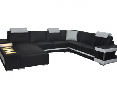 Designer Leder Polster Ecke Sofa mit USB Polster Eck Landschaft Zimmer Big Leder