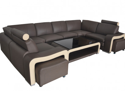 Ledersofa mit USB Wohnlandschaft Ecksofa Eck Garnitur Design Modern Sofa
