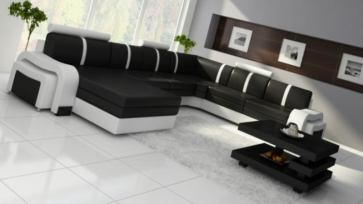 Wohnlandschaft Sofa mit USB Polster Ledersofa Ecksofa Eckcouch Ledergarnitur NEU