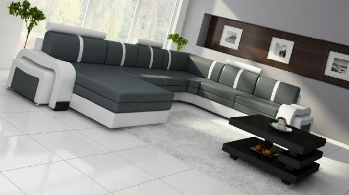 Ecksofa Eckcouch NEU Wohnlandschaft Sofa Polster Ledersofa mit USB Ledergarnitur