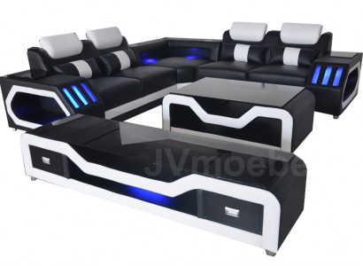 Ledersofa Wohnlandschaft Eck Garnitur Design Modern Sofa L-Form Couchtisch G8046