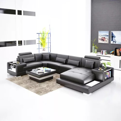 Ecksofa Wohnlandschaft Eckcouch Couchtisch Sofa U-Form Ledersofa Couch 2tlg. Neu