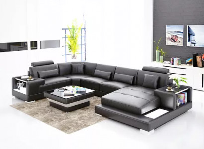 Ecksofa Wohnlandschaft Eckcouch Couchtisch Sofa U-Form Ledersofa Couch 2tlg. Neu