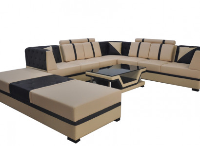 Leder Eck Sofa Couch Polster Sitz Wohn Landschaft Design Möbel Garnitur + USB