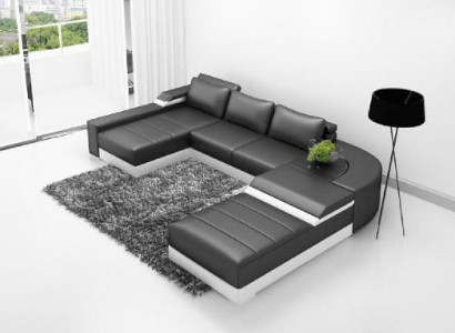 Ecksofa Eck Sofa mit USB Polster Leder Garnitur Wohnlandschaft Liege Bellenberg
