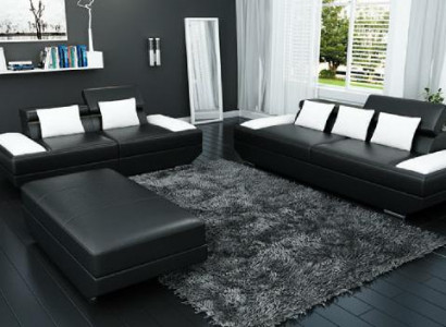 Sofagarnitur Ledersofa 3+2 mit USB Polster Sofa Set Garnitur Hocker Sofas -2719A