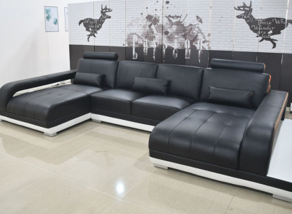 Ledersofa Sofa Modernes Polster Leder Design Ecksofa Couch Textil Wohnlandschaft