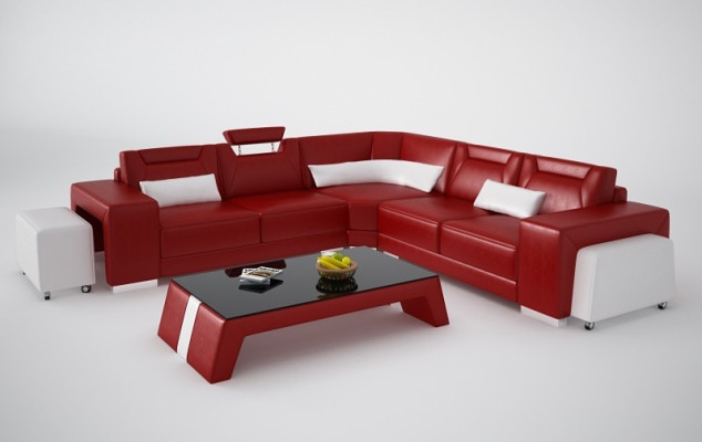 Leder Modern Couch Wohnlandschaft Ledersofa Sofagarnitur Sofa L Form Couchtisch