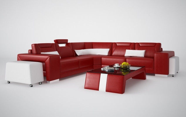 Leder Modern Couch Wohnlandschaft Ledersofa Sofagarnitur Sofa L Form Couchtisch
