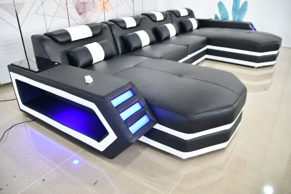 Ledersofa Sofa Modernes Polster Leder Wohnlandschaft Design Ecksofa Couch Stoff