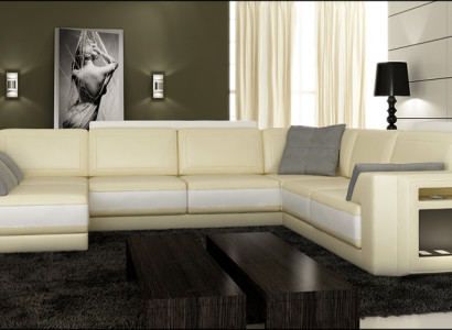 Designersofa Ecksofa Couch Ledersofa Polster Sitz Eck Garnitur +Licht PHM3027