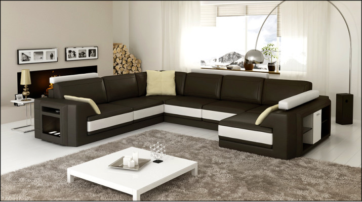 Designersofa Ecksofa Couch Ledersofa Polster Sitz Eck Garnitur +Licht PHM3027