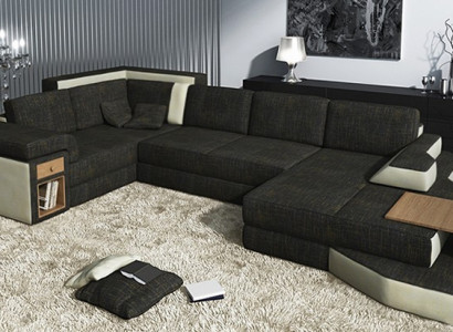 XXL Design Big Sofa mit USB,Ecksofa Couch Wohlandschaft U Form Leder Textil Ecke