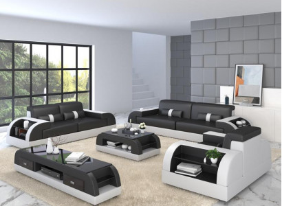 Sofagarnitur 3+2+1 Couch Polster Textil Sitz Polster Garnitur Leder Design Sofas