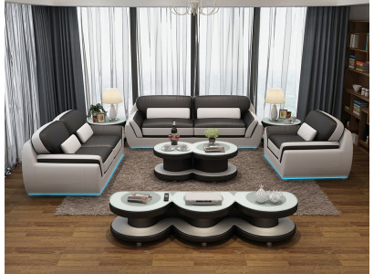 Ledersofa Couch Sofagarnitur Neu 3+2+1 Sitzer Garnitur Design Modern Sofa + USB