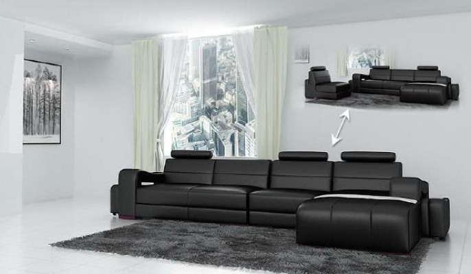 Ledersofa Ecksofa + USB Couch Design Wohnlandschaft Polster Garnitur Sofa L Form