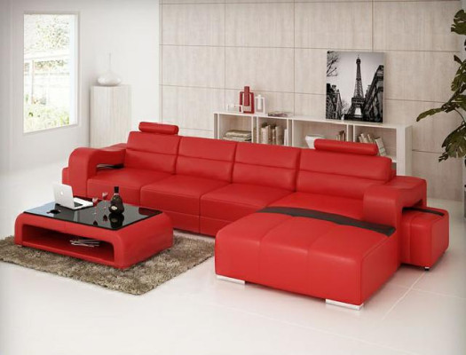 Ledersofa Ecksofa + USB Couch Design Wohnlandschaft Polster Garnitur Sofa L Form