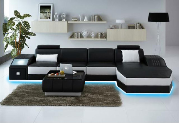 Wohnlandschaft Polster Ecke Eck Sofa mit USB Garnitur Landschaft Leder Neu 2724B