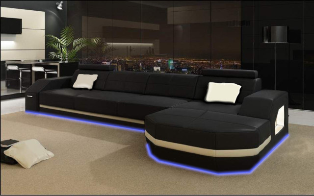 Ledersofa mit USB Wohnlandschaft Ecksofa Eck Garnitur Design Modern Sofa C4011C