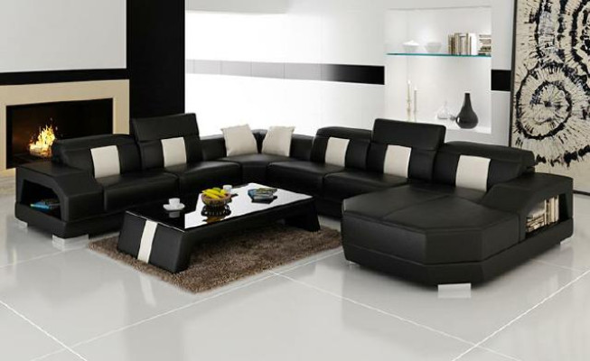 Wohnlandschaft Couch Polster Eck Garnitur Designer Ledersofa