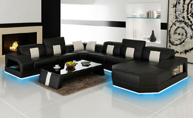 Wohnlandschaft Couch Polster Eck Garnitur Designer Ledersofa