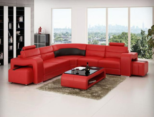 Ledersofa mit USB Ecksofa Eckcouch Designer Wohnlandschaft L Form Sofa PISA