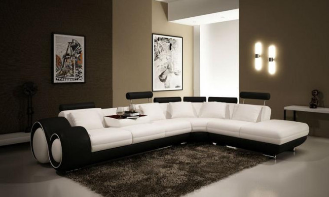 LEDERSOFA LEDERCOUCH mit USB GARNITUR SOFA WOHNLANDSCHAFT SCHWARZ/WEIß Couch Neu