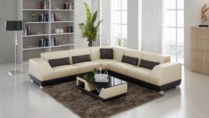 Ledersofa mit USB Wohnlandschaft Ecksofa Eck Garnitur Design Modern Sofa G8024B