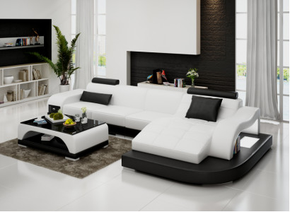 Ledersofa mit USB Wohnlandschaft Ecksofa Eck Garnitur Design Modern Sofa G8009D