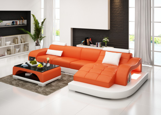 Ledersofa mit USB Wohnlandschaft Ecksofa Eck Garnitur Design Modern Sofa G8009D