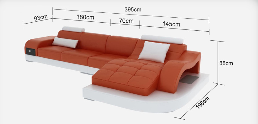 Ledersofa mit USB Wohnlandschaft Ecksofa Eck Garnitur Design Modern Sofa G8009D