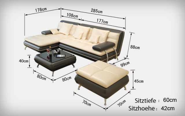 Ledersofa Couch Wohnlandschaft Ecksofa Eck Garnitur Design Modern Sofa Neu F3015