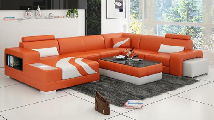 Wohnlandschaft Couch Polster Eck Garnitur Designer Ledersofa Big Sofa Neu V015A