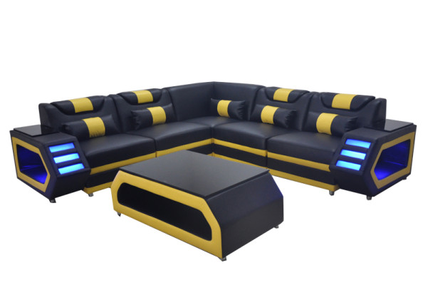 Designer Polster Couch Eck Leder Ecke Sofa Polster Landschaft Zimmer