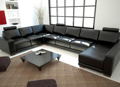 Ledersofa Couch Wohnlandschaft Ecksofa Eck Garnitur Design Modern Sofa mit USB