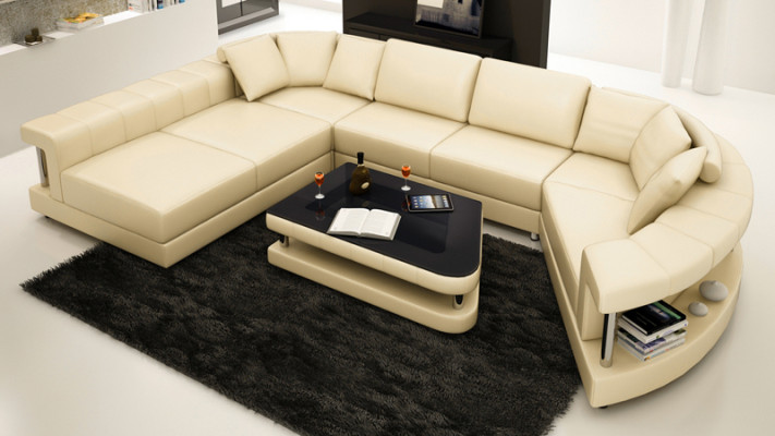Ledersofa Couch Wohnlandschaft Ecksofa Eck Garnitur Design Modern Sofa + USB !