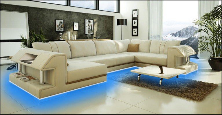 Ecksofa Sofa Couch Polster Designer Leder XXL U Form Ledersofa Wohnlandschaft