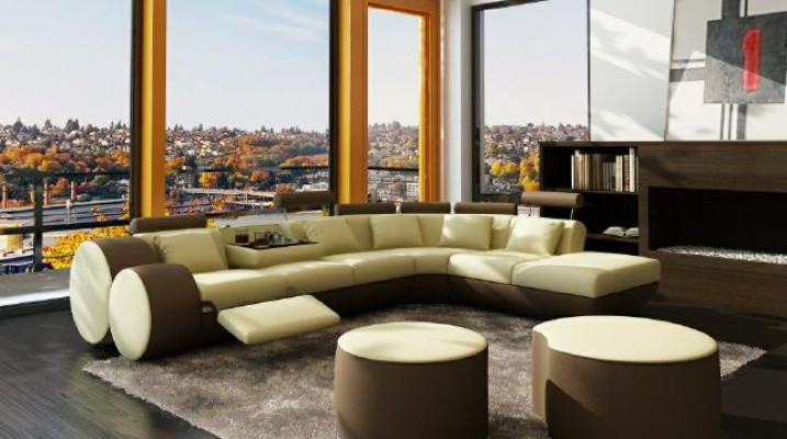 Ledersifa Sofa Ledercouch USB Garnitur XXL Wohnlandschaft Ecksofa Maßfertigung