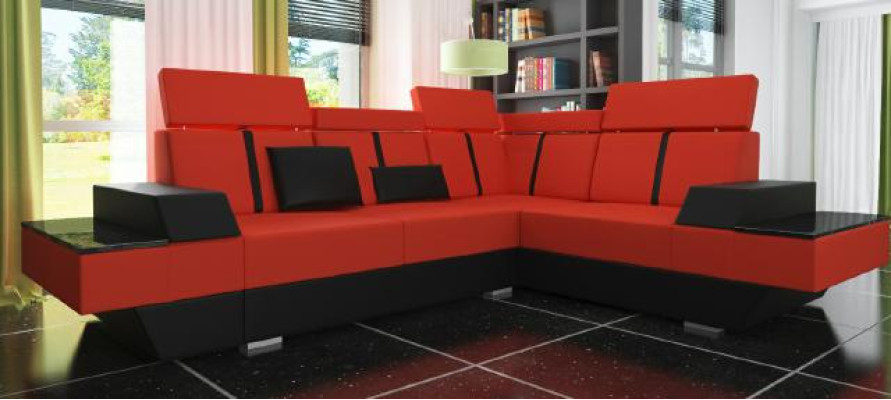 Polster Couch Sofa mit USB,Eckcouch Ledercouch Designer Ledersofa Wohnlandschaft