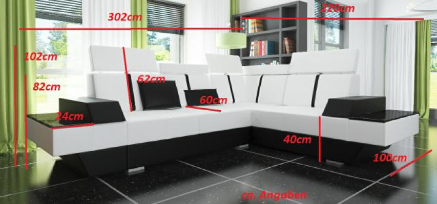 Polster Couch Sofa mit USB,Eckcouch Ledercouch Designer Ledersofa Wohnlandschaft