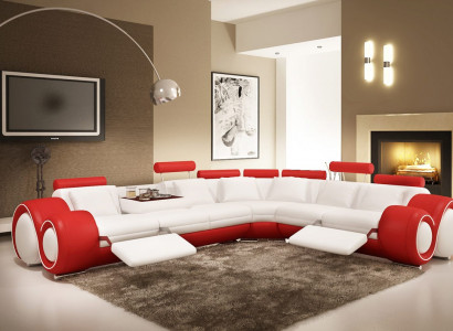 Ledersofa mit USB,Wohnlandschaft Ecksofa Eck Garnitur Design Modern Sofa A1163