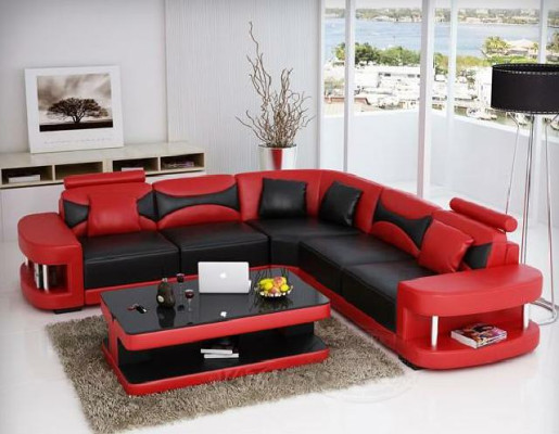 Wohnlandschaft Polster Ecke Eck Sofa + USB,Garnitur Landschaft Leder Textil Neu