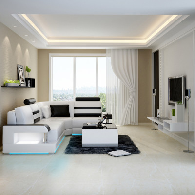 Ledersofa mit USB,Wohnlandschaft Ecksofa Eck Garnitur Design Modern Sofa L6016D