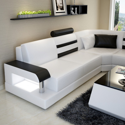 Ledersofa mit USB,Wohnlandschaft Ecksofa Eck Garnitur Design Modern Sofa L6016D