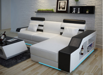 Ledersofa mit USB Wohnlandschaft Ecksofa Eck Garnitur Design Modern Sofa L6016E