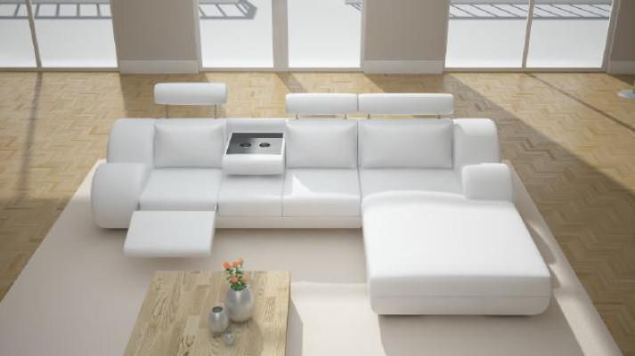 Designer Garnitur Wohnlandschaft Eckcouch Couch Sofa Polster Ledersofa mit USB